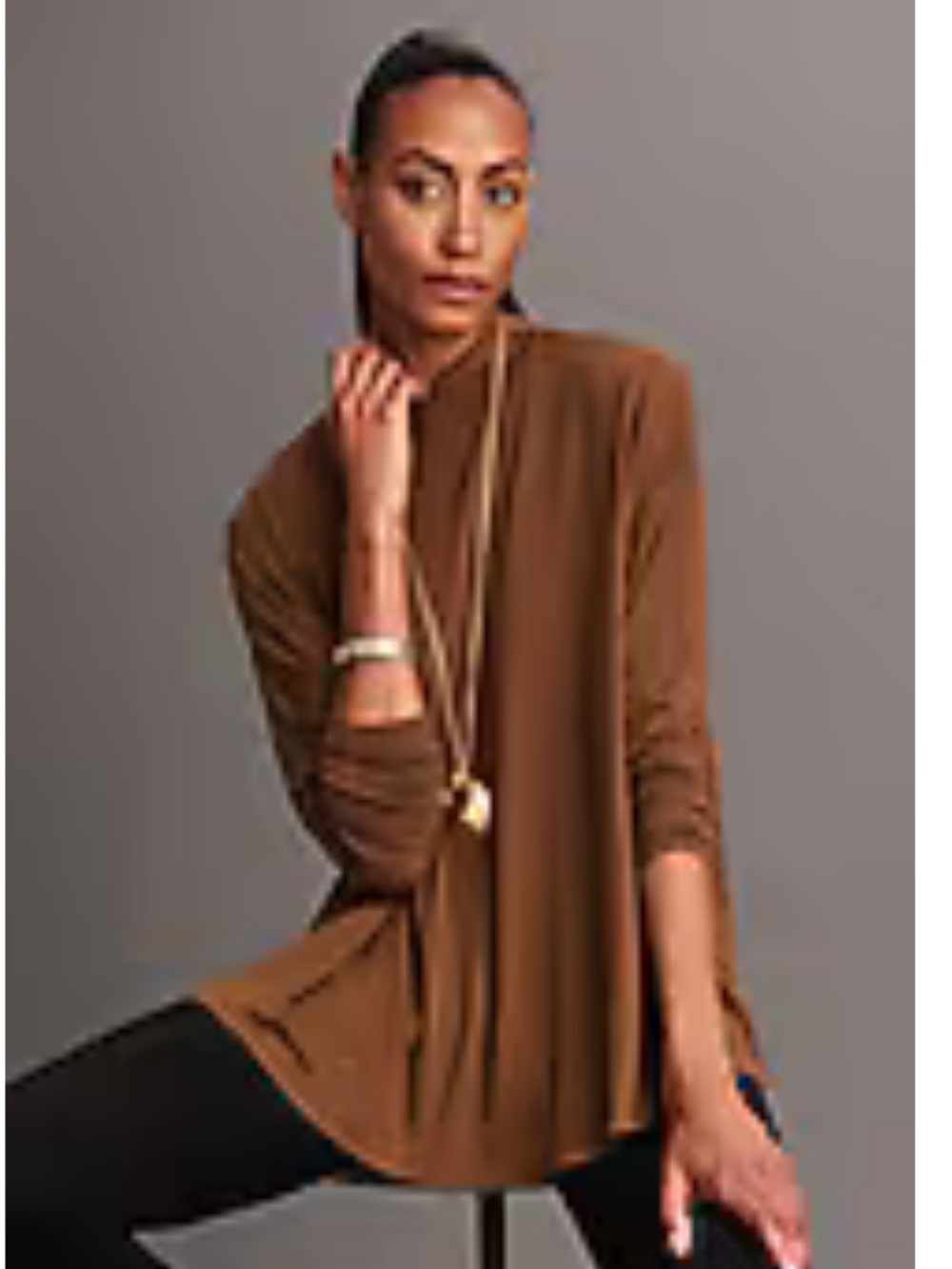 J.Jill Wearever Women's Brown Long-Sleeve Tunic Top - Elegant Everyday Layer M